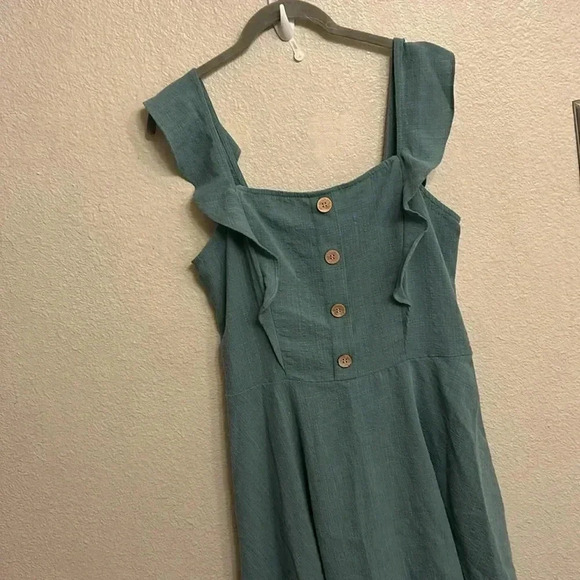 A.Byer Women Ruffled Front Sleeveless Green Summer Dress Size Large - Picture 3 of 10